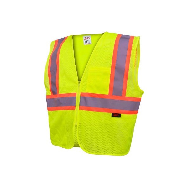 Gss Safety GSS Safety 1005 Standard Class 2 Two Tone Mesh Zipper Safety Vest, Lime, Medium 1005-MD - main